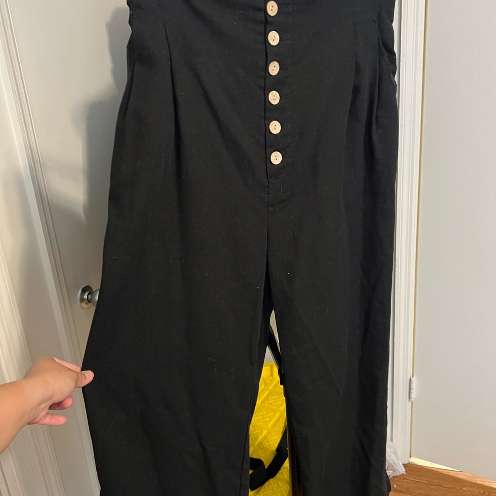 Black High-Waisted Button-Up Pants
